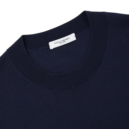 Maglia Girocollo a Maniche Corte in Puro Cotone Extrafine Blu Navy Maglia Girocollo Paolo Pecora