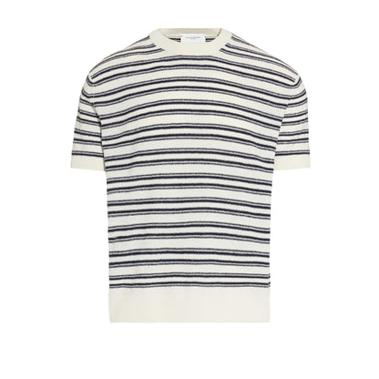 Maglia Girocollo a Maniche Corte in Seta a Righe Panna Maglia Girocollo Paolo Pecora