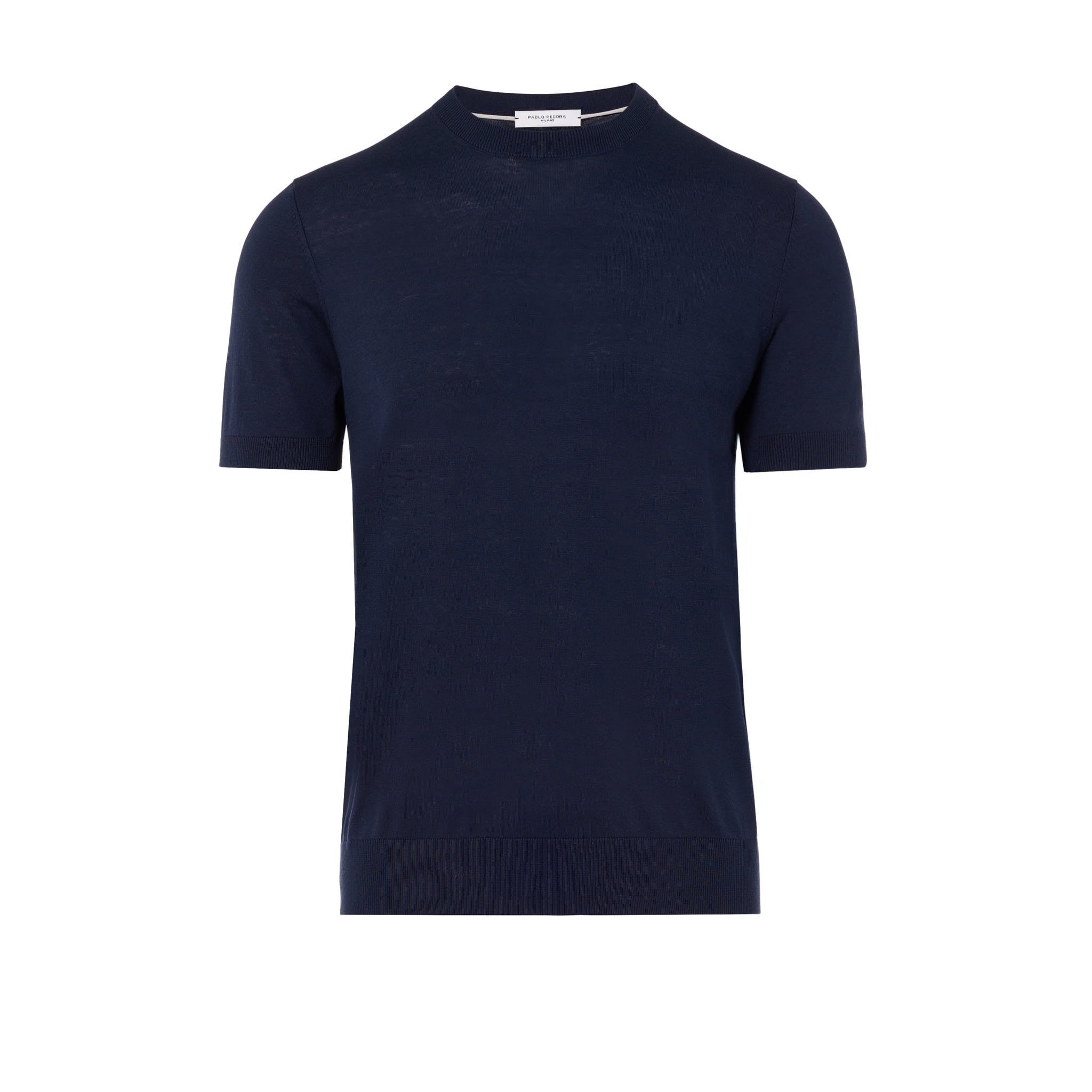 Maglia Girocollo a Maniche Corte in Seta Cotone Blu Navy Maglia Girocollo Paolo Pecora