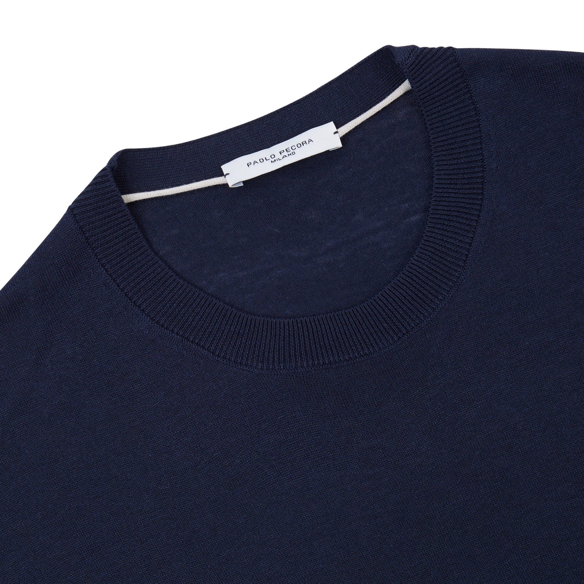 Maglia Girocollo a Maniche Corte in Seta Cotone Blu Navy Maglia Girocollo Paolo Pecora