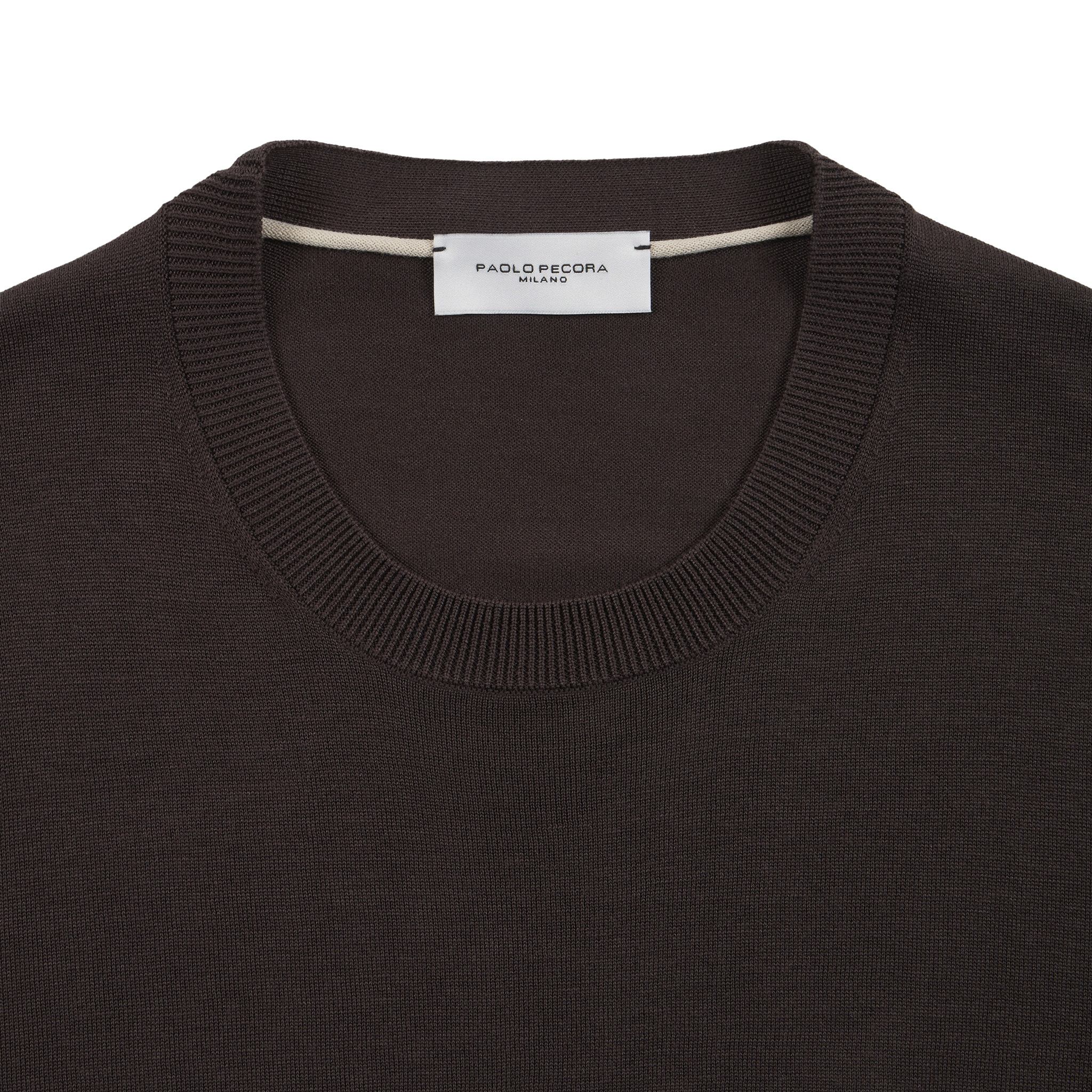 Maglia Girocollo a Maniche Corte in Seta Cotone Marrone Scuro Maglia Girocollo Paolo Pecora