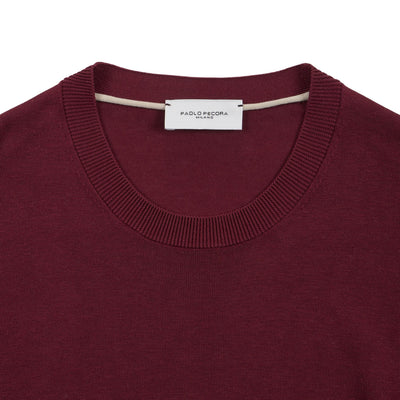 Maglia Girocollo a Maniche Corte in Seta Cotone Mattone Scuro Maglia Girocollo Paolo Pecora