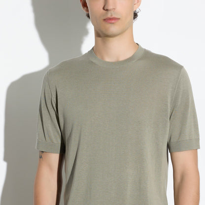 Maglia Girocollo a Maniche Corte in Seta Cotone Militare Maglia Girocollo Paolo Pecora