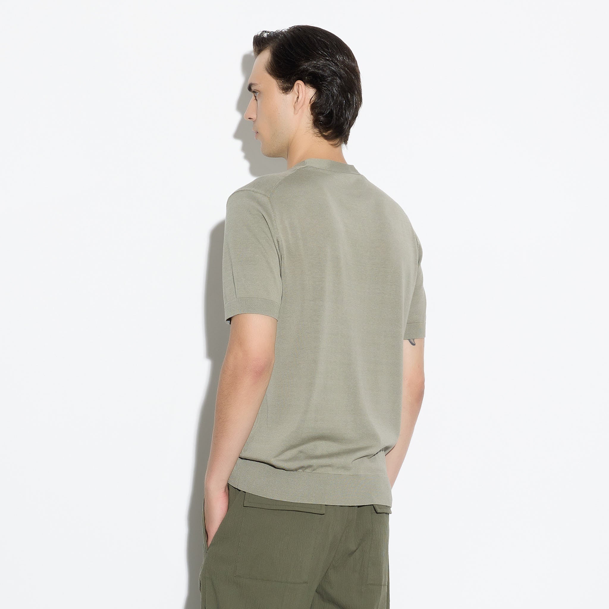 Maglia Girocollo a Maniche Corte in Seta Cotone Militare Maglia Girocollo Paolo Pecora