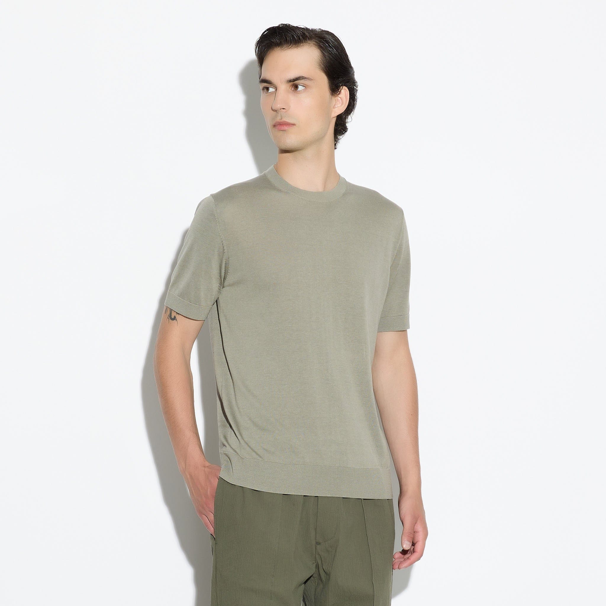 Maglia Girocollo a Maniche Corte in Seta Cotone Militare Maglia Girocollo Paolo Pecora