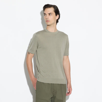 Maglia Girocollo a Maniche Corte in Seta Cotone Militare Maglia Girocollo Paolo Pecora