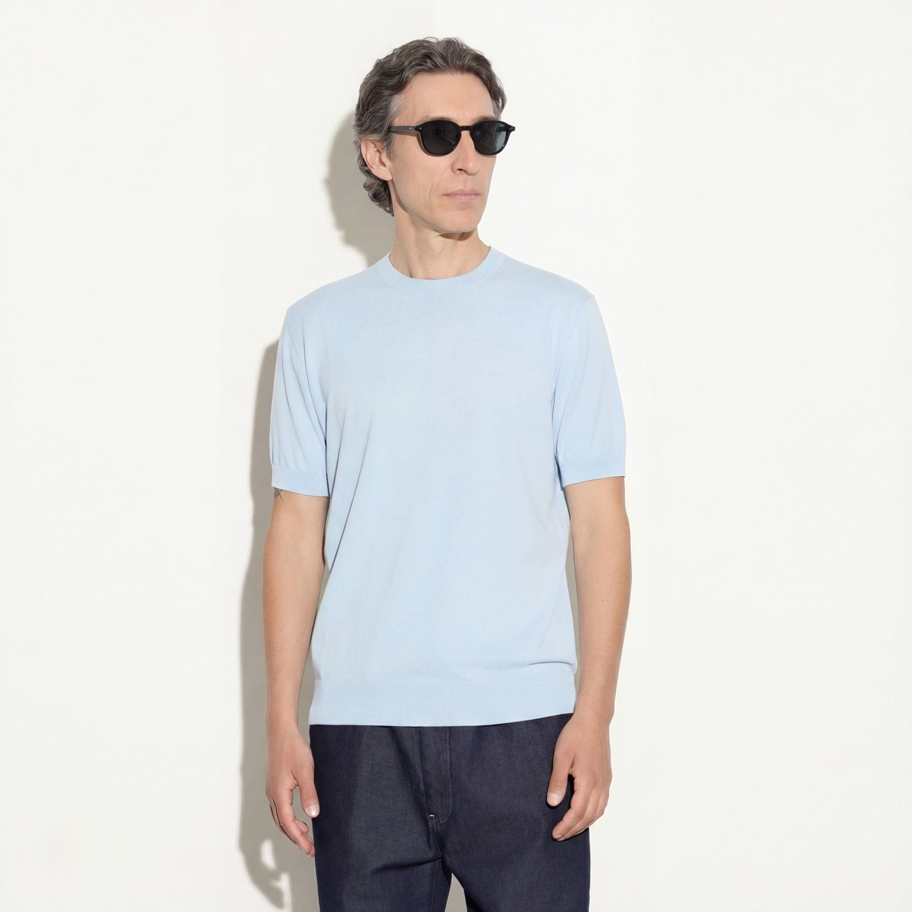 Maglia Girocollo in Cotone Azzurro Maglia Girocollo Paolo Pecora