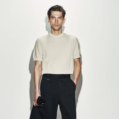 Maglia Girocollo in Cotone Lavorato Beige Maglia Girocollo Paolo Pecora