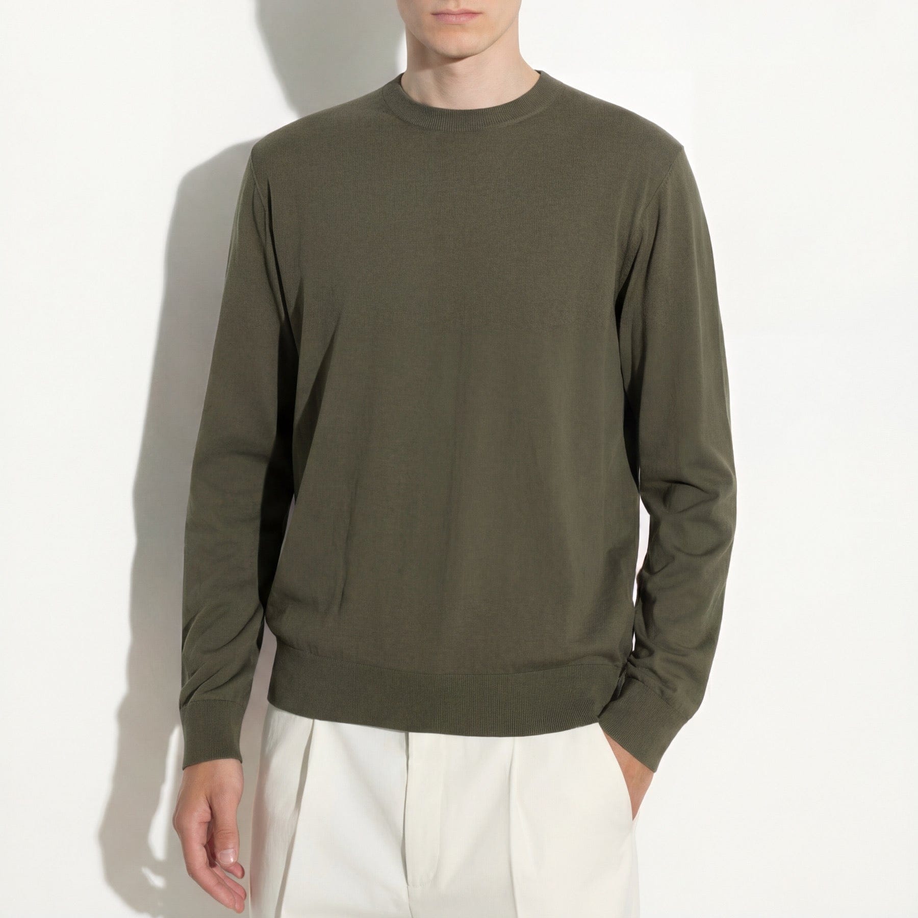 Maglia Girocollo in Cotone Verde Scuro Maglia Girocollo Paolo Pecora