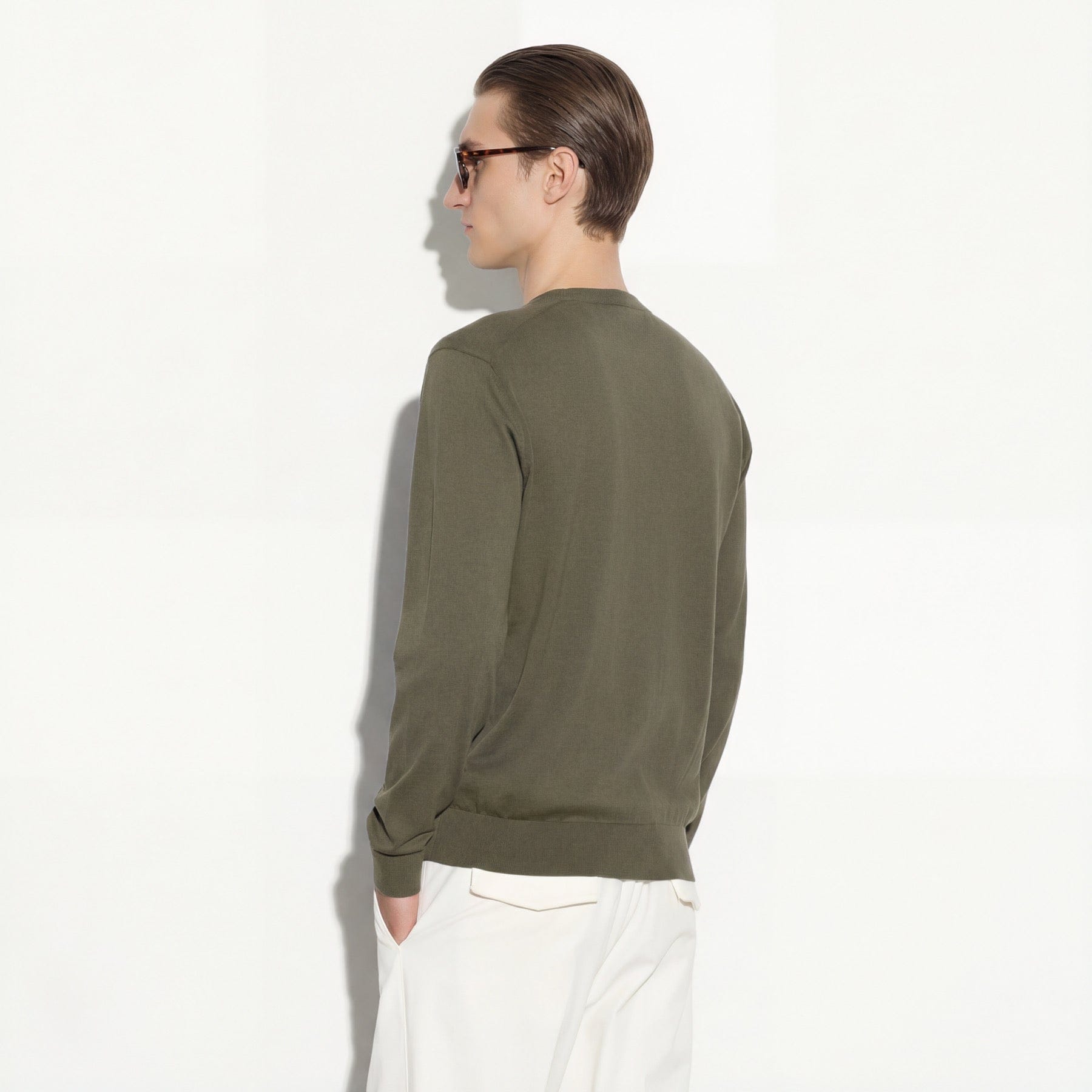 Maglia Girocollo in Cotone Verde Scuro Maglia Girocollo Paolo Pecora