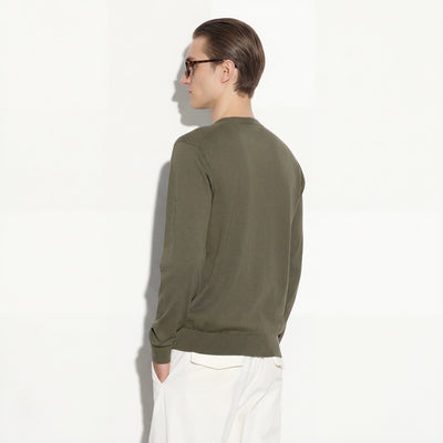 Maglia Girocollo in Cotone Verde Scuro Maglia Girocollo Paolo Pecora