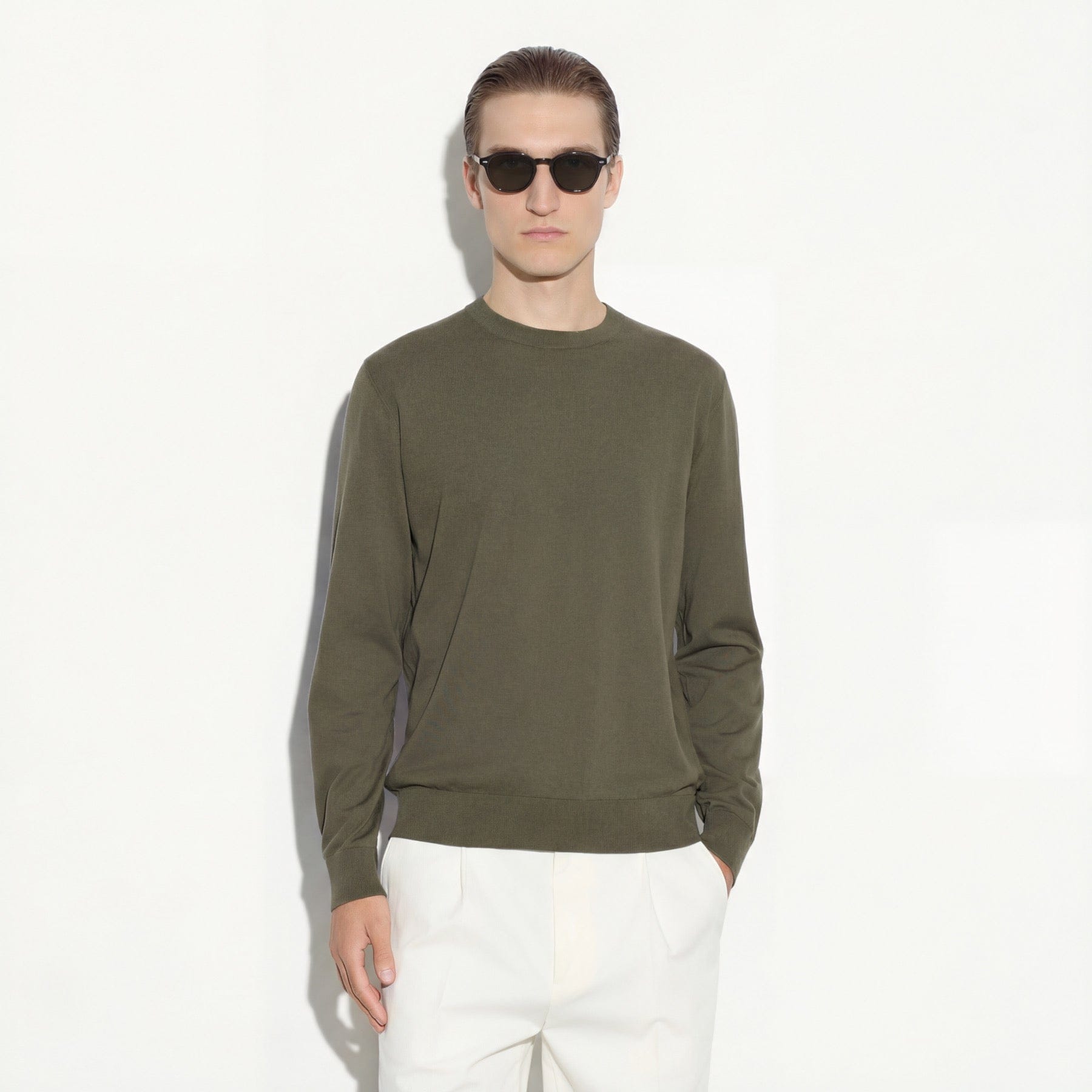 Maglia Girocollo in Cotone Verde Scuro Maglia Girocollo Paolo Pecora