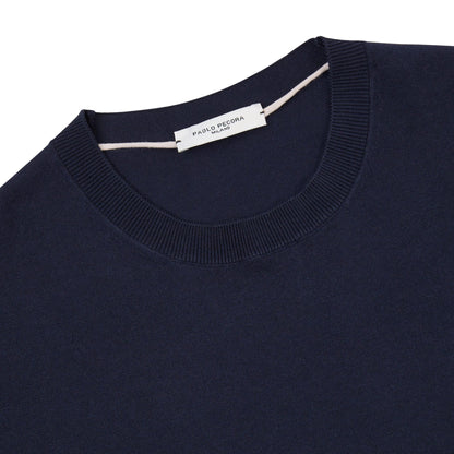 Maglia Girocollo in Puro Cotone Extrafine Blu Navy Maglia Girocollo Paolo Pecora