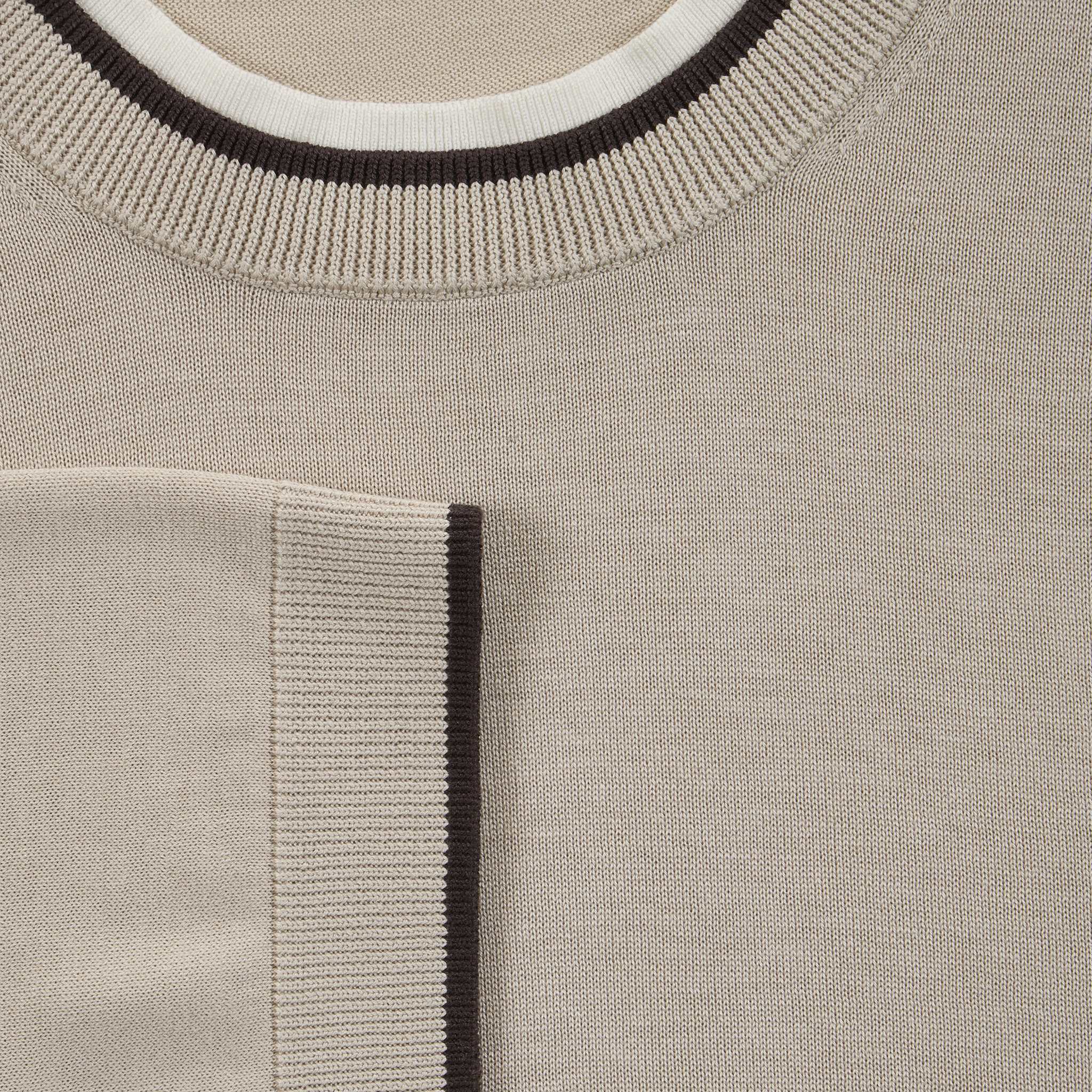 Maglia Girocollo in Seta Cotone con Profili a Contrasto Beige Maglia Girocollo Paolo Pecora