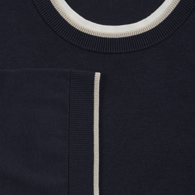 Maglia Girocollo in Seta Cotone con Profili a Contrasto Blu Maglia Girocollo Paolo Pecora