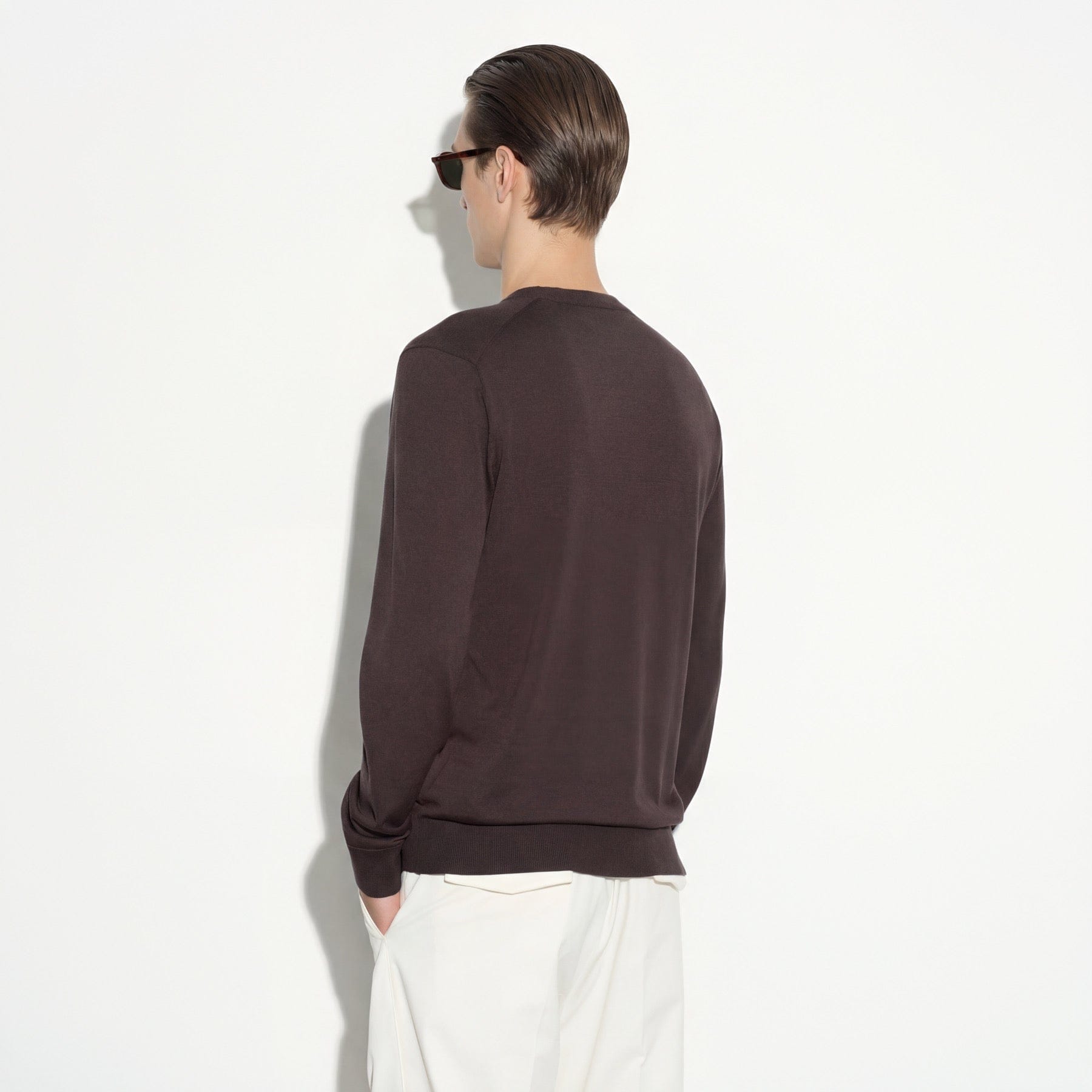 Maglia Girocollo in Seta Cotone Marrone Scuro Maglia Girocollo Paolo Pecora