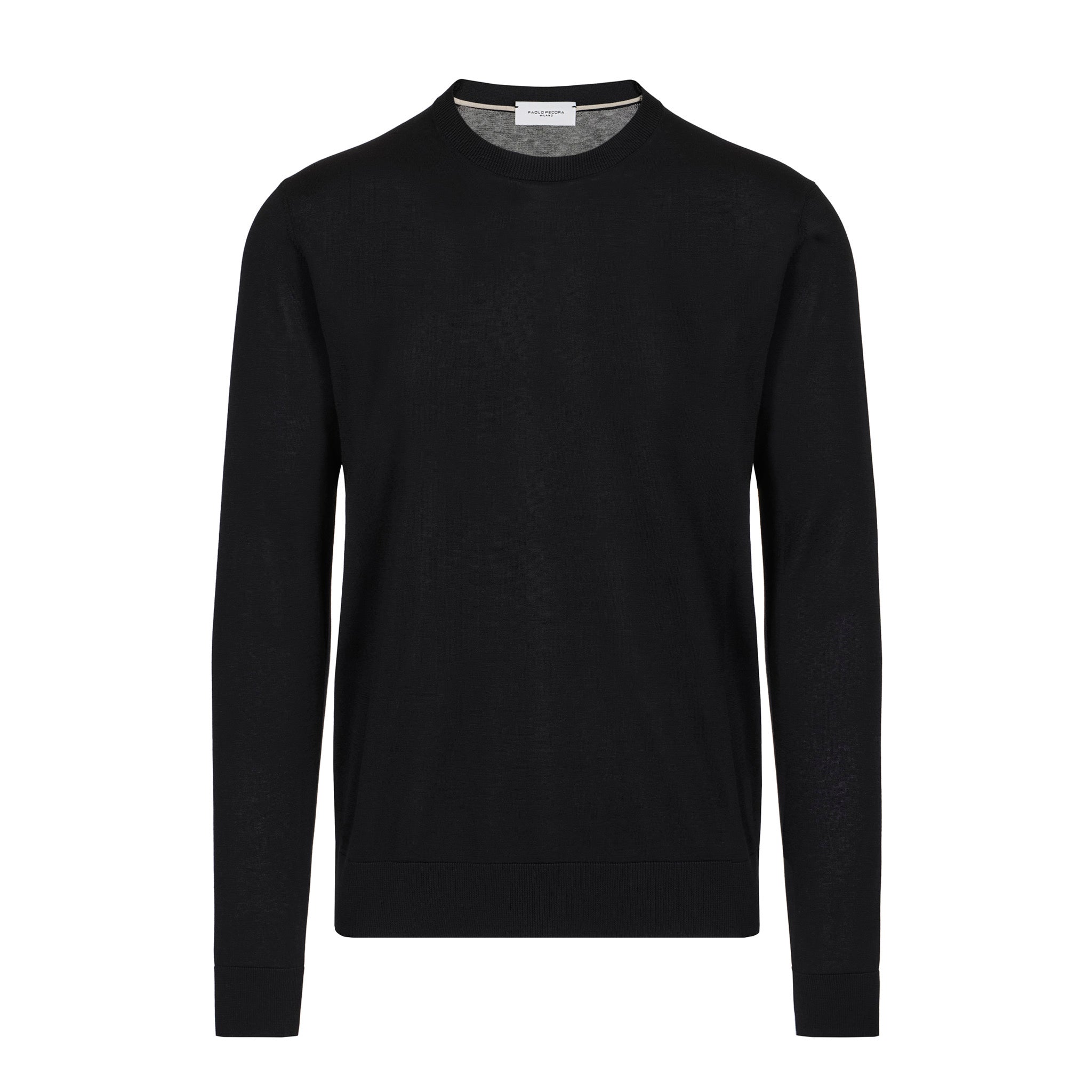 Maglia Girocollo in Seta Cotone Nero Maglia Girocollo Paolo Pecora