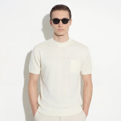 Maglia Girocollo Loose Fit con Tasca in Seta Panna Maglia Girocollo Paolo Pecora