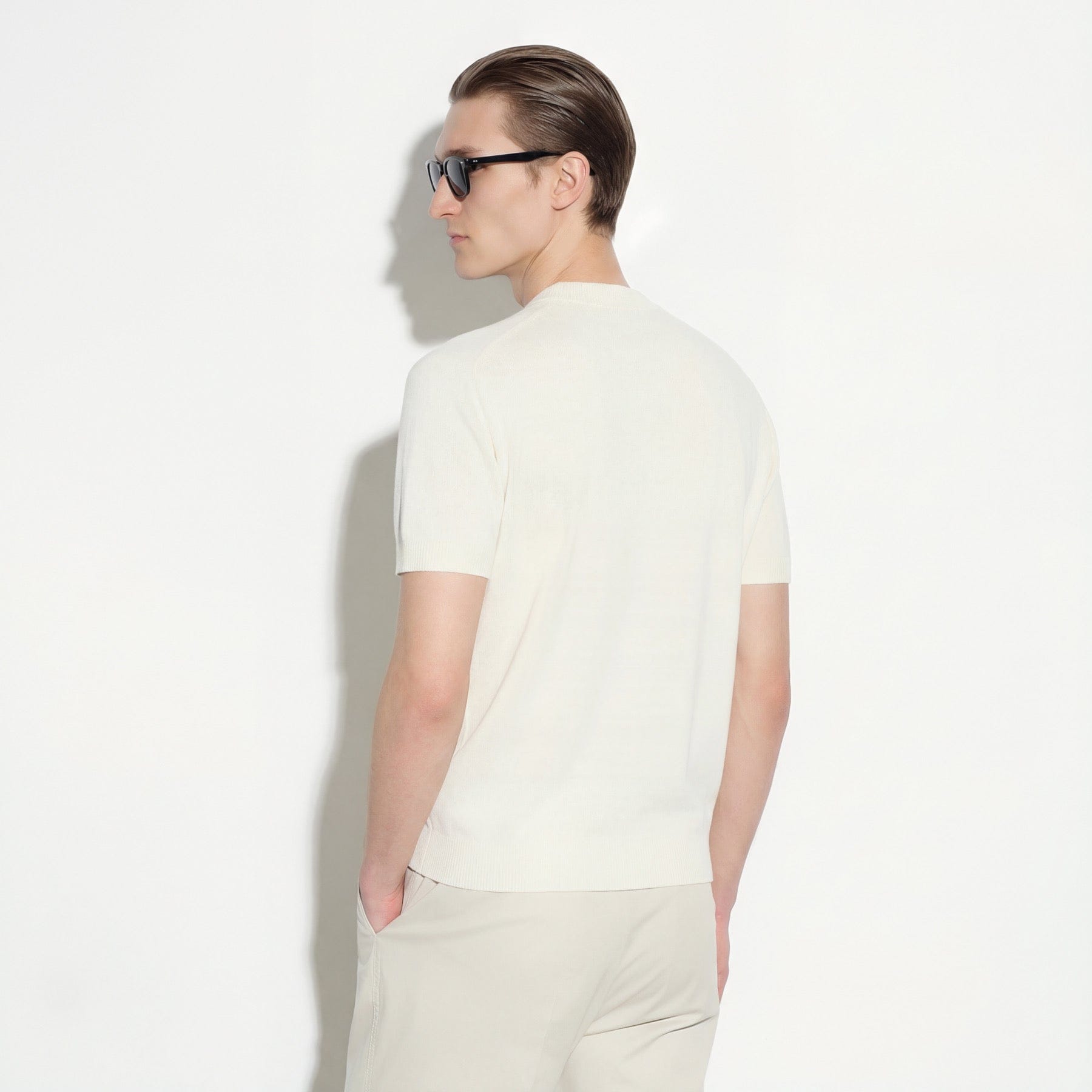 Maglia Girocollo Loose Fit con Tasca in Seta Panna Maglia Girocollo Paolo Pecora