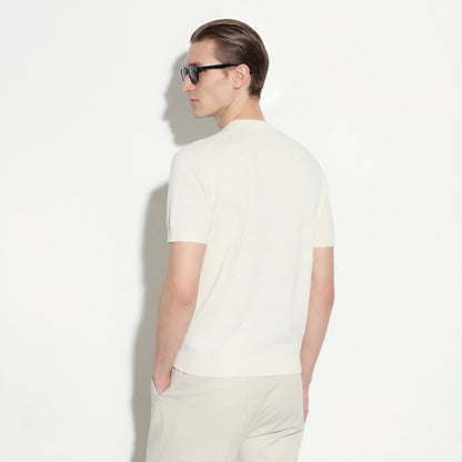 Maglia Girocollo Loose Fit con Tasca in Seta Panna Maglia Girocollo Paolo Pecora