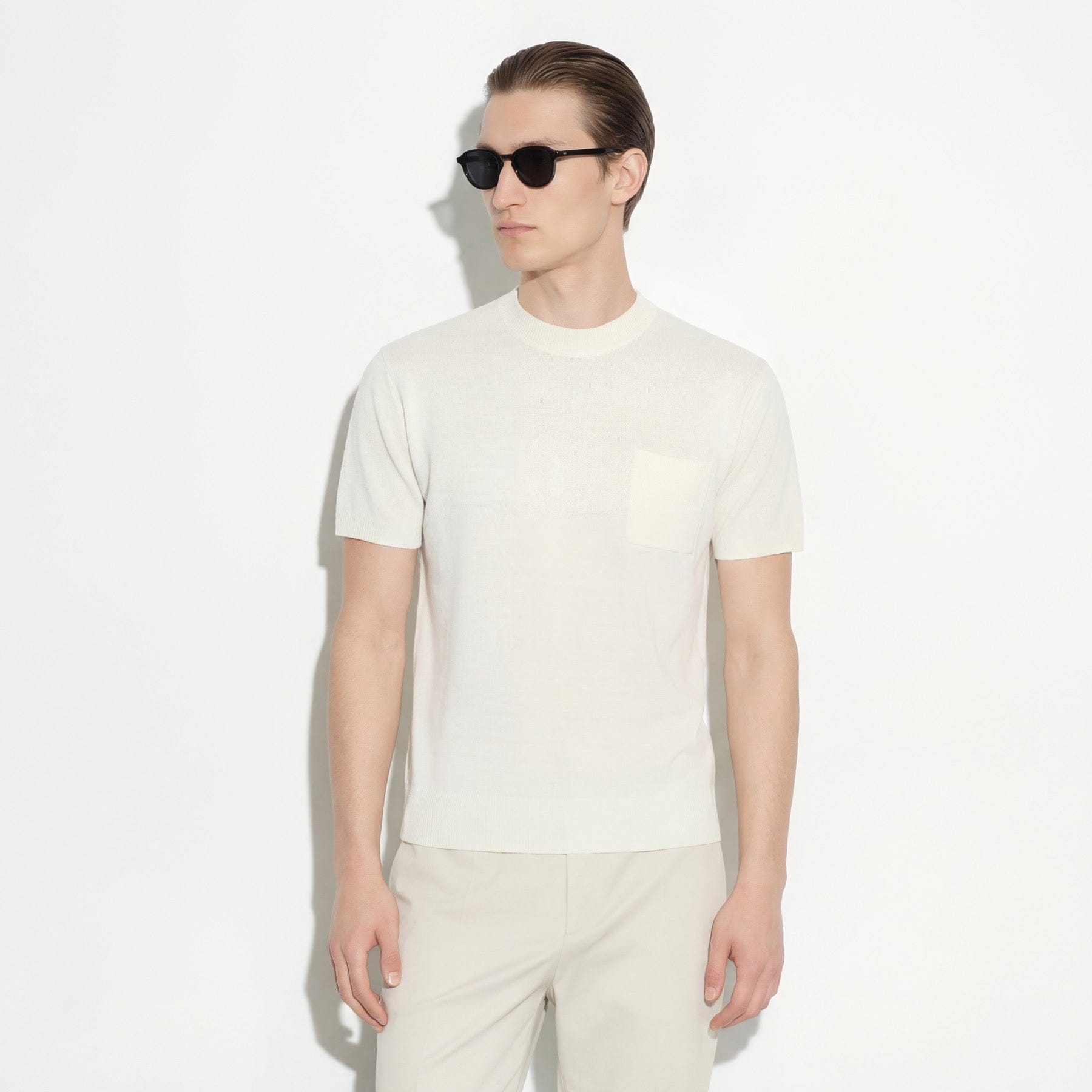 Maglia Girocollo Loose Fit con Tasca in Seta Panna Maglia Girocollo Paolo Pecora