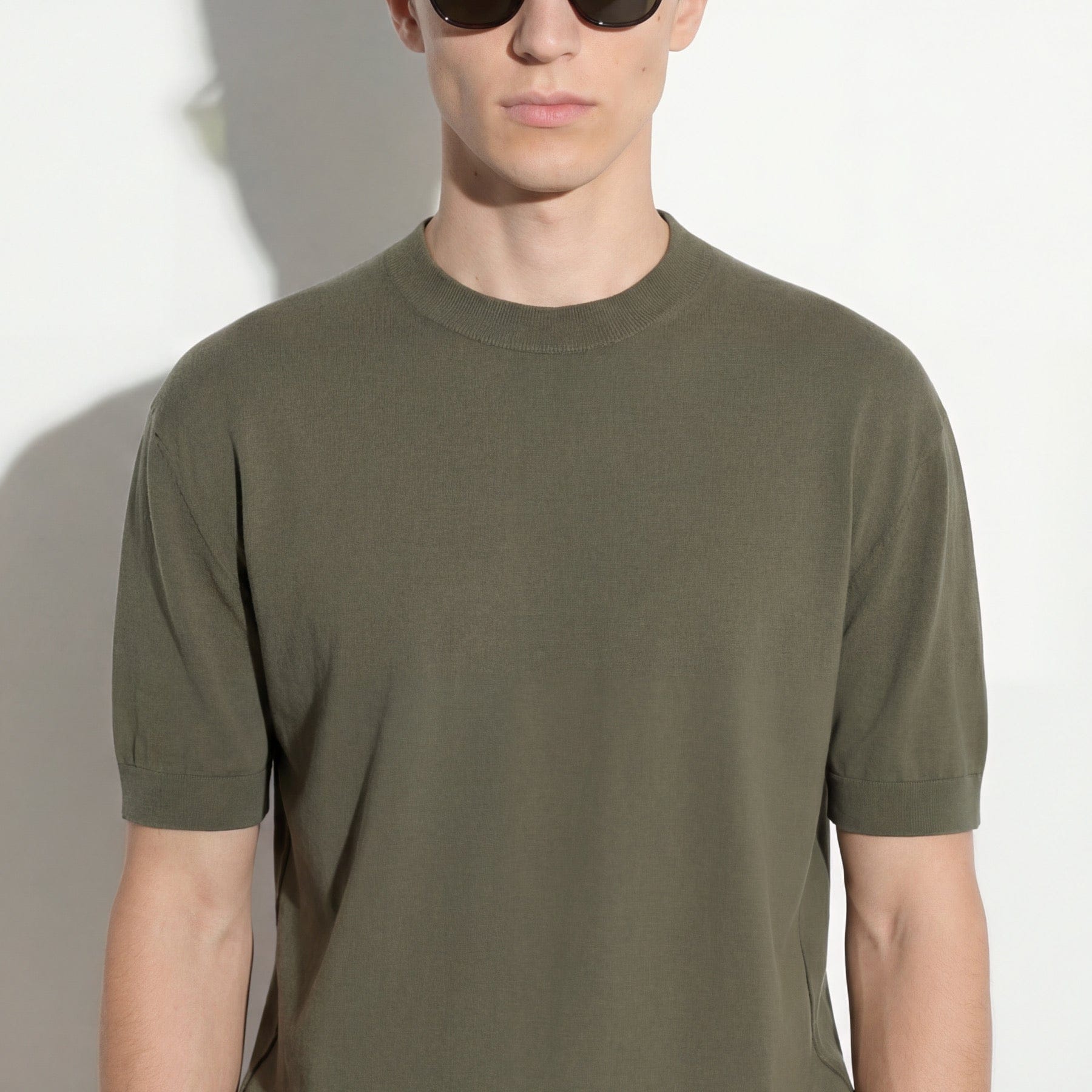 Maglia Girocollo Loose Fit in Cotone Verde Scuro Maglia Girocollo Paolo Pecora