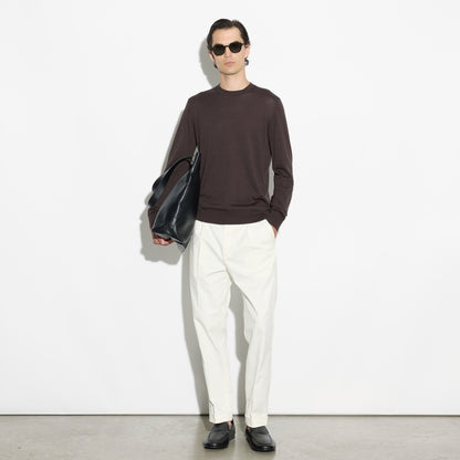 Pullover Girocollo in Cotone Marrone Scuro Maglia Girocollo Paolo Pecora