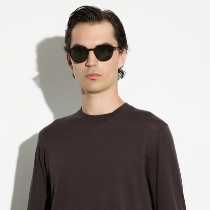 Pullover Girocollo in Cotone Marrone Scuro Maglia Girocollo Paolo Pecora