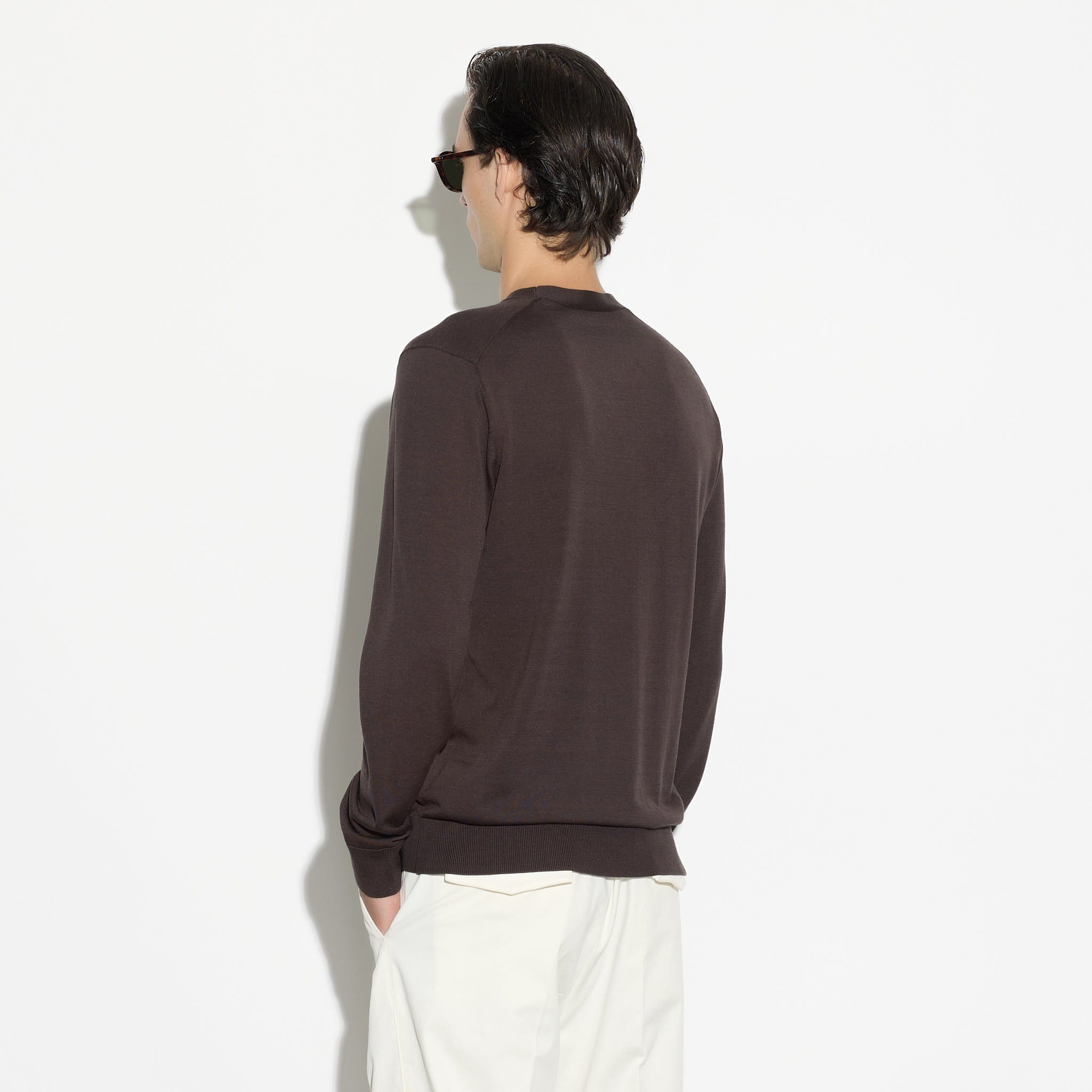 Pullover Girocollo in Cotone Marrone Scuro Maglia Girocollo Paolo Pecora