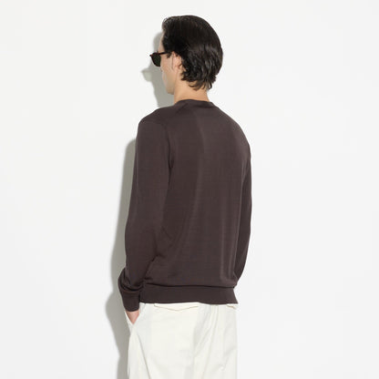 Pullover Girocollo in Cotone Marrone Scuro Maglia Girocollo Paolo Pecora