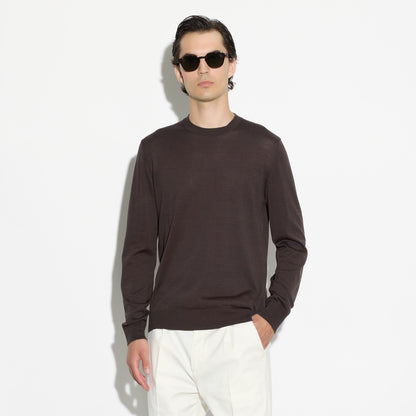 Pullover Girocollo in Cotone Marrone Scuro Maglia Girocollo Paolo Pecora