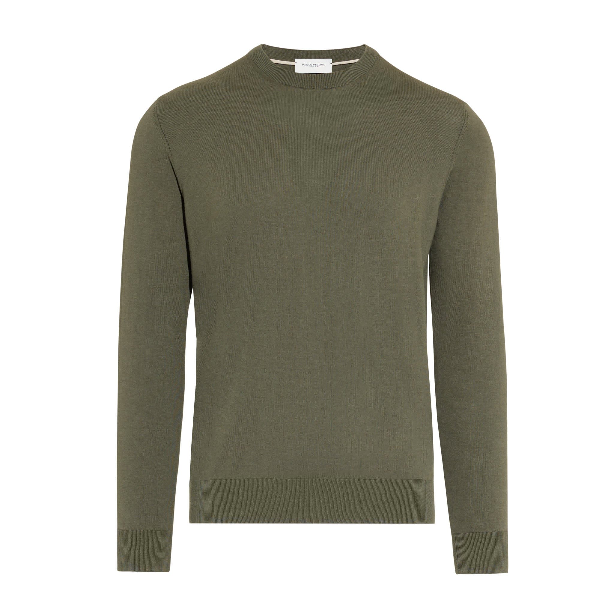 Pullover Girocollo in Cotone Verde Scuro Maglia Girocollo Paolo Pecora