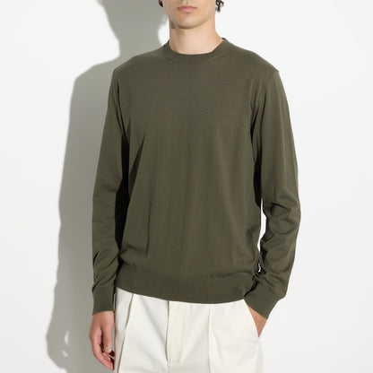 Pullover Girocollo in Cotone Verde Scuro Maglia Girocollo Paolo Pecora