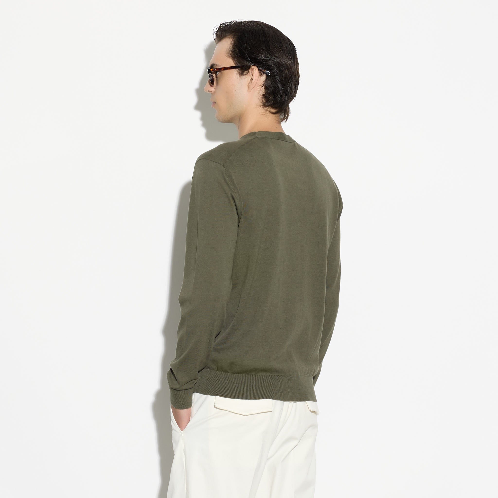 Pullover Girocollo in Cotone Verde Scuro Maglia Girocollo Paolo Pecora