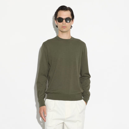 Pullover Girocollo in Cotone Verde Scuro Maglia Girocollo Paolo Pecora