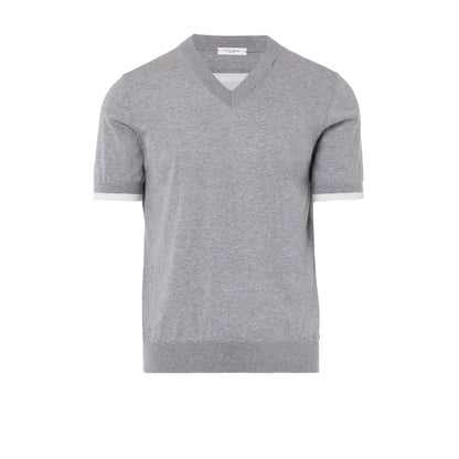 Maglia a Maniche Corte V-Neck in Puro Cotone Extrafine Grigio Melange Maglia Pullover Paolo Pecora