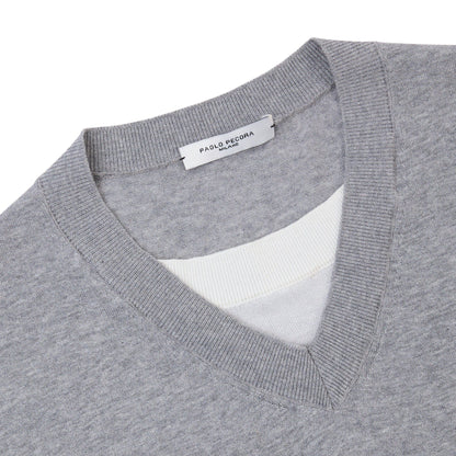 Maglia a Maniche Corte V-Neck in Puro Cotone Extrafine Grigio Melange Maglia Pullover Paolo Pecora