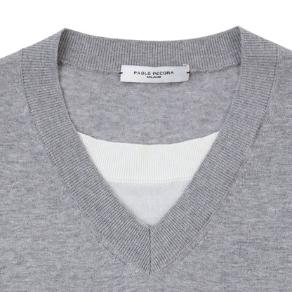 Maglia a Maniche Corte V-Neck in Puro Cotone Extrafine Grigio Melange Maglia Pullover Paolo Pecora