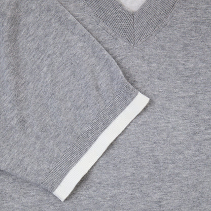 Maglia a Maniche Corte V-Neck in Puro Cotone Extrafine Grigio Melange Maglia Pullover Paolo Pecora