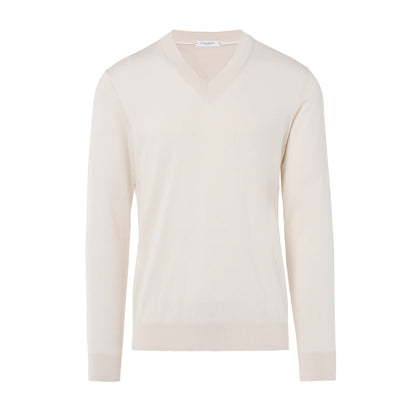 Maglia Pullover V-Neck in Seta Cotone Extrafine Beige Maglia Pullover Paolo Pecora