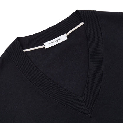 Maglia Pullover V-Neck in Seta Cotone Extrafine Nero Maglia Pullover Paolo Pecora