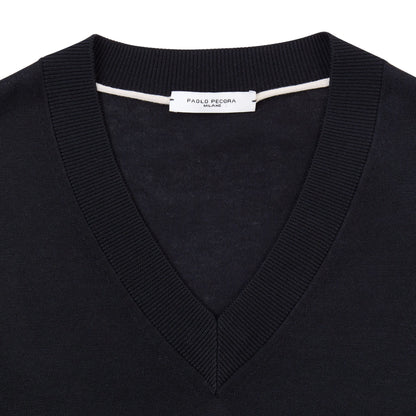 Maglia Pullover V-Neck in Seta Cotone Extrafine Nero Maglia Pullover Paolo Pecora