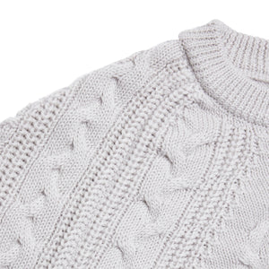 Maglione Grigio Chiaro in Lana Merino a Trecce Paolo Pecora