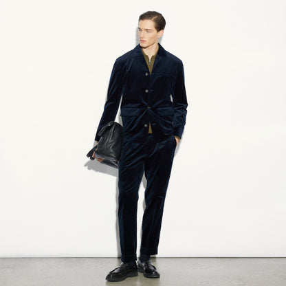 Chino in Velluto Liscio Blu Pantalone Tessuto Paolo Pecora