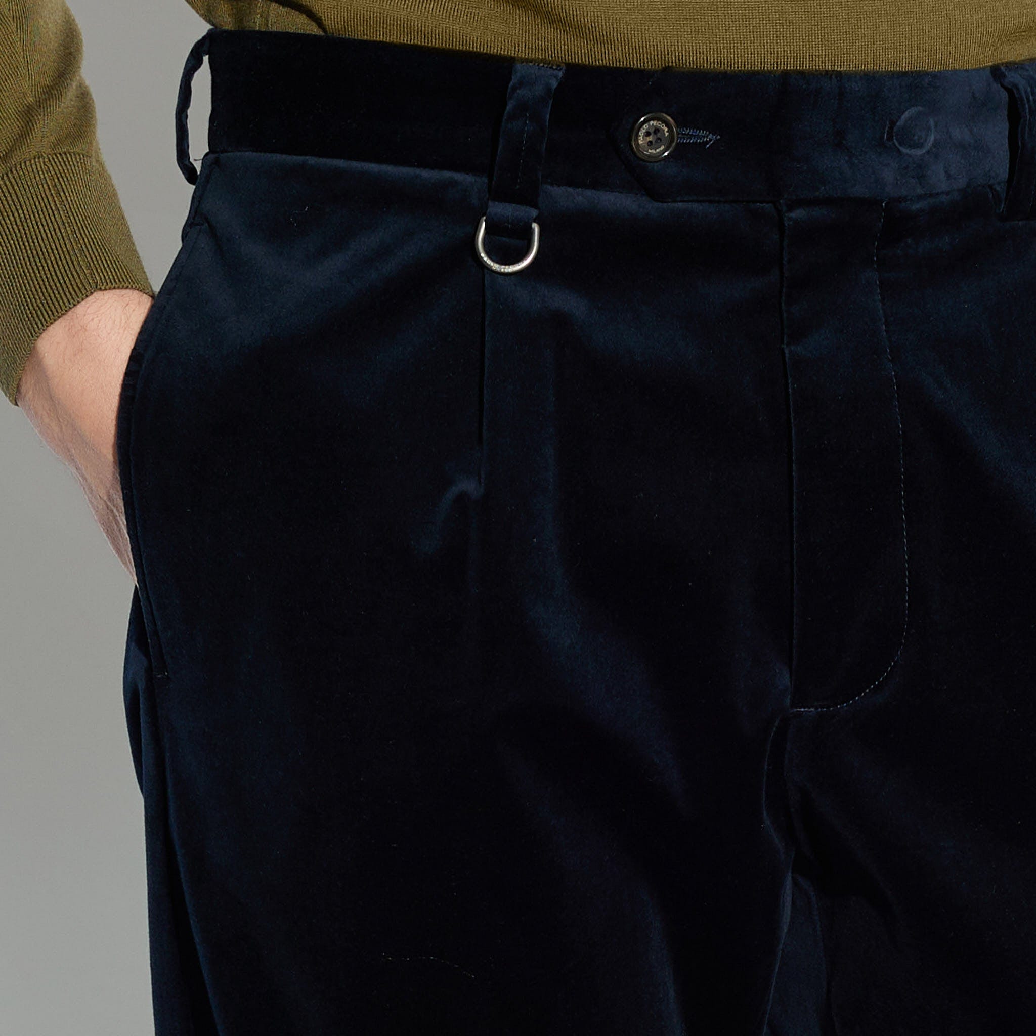 Chino in Velluto Liscio Blu Pantalone Tessuto Paolo Pecora