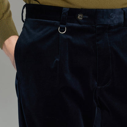 Chino in Velluto Liscio Blu Pantalone Tessuto Paolo Pecora