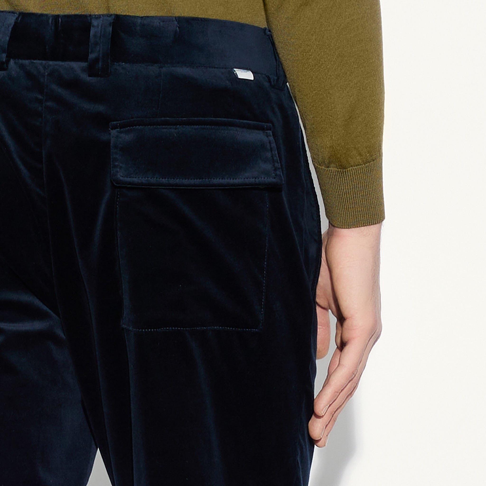 Chino in Velluto Liscio Blu Pantalone Tessuto Paolo Pecora