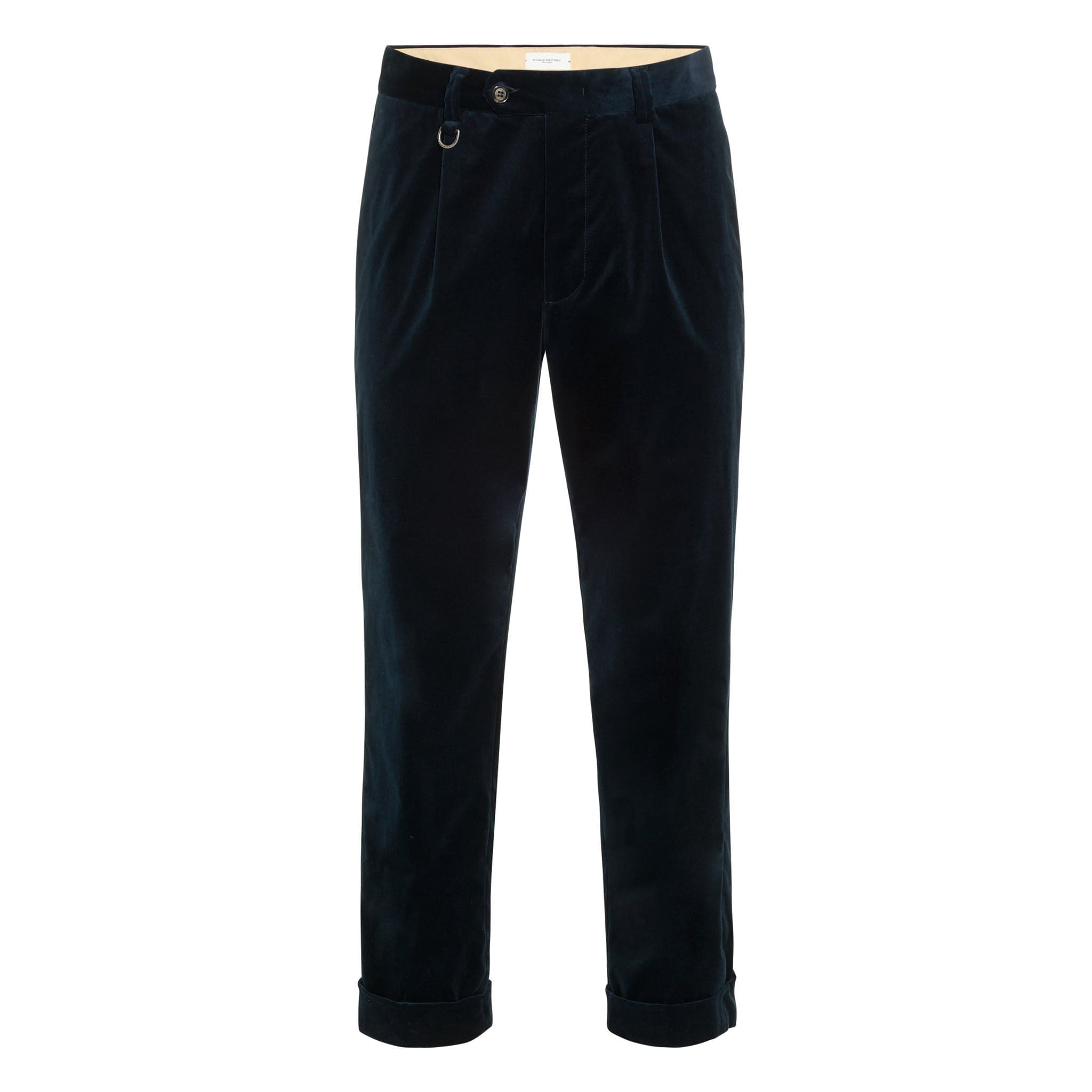 Chino in Velluto Liscio Blu Pantalone Tessuto Paolo Pecora