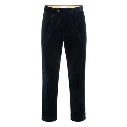 Chino in Velluto Liscio Blu Pantalone Tessuto Paolo Pecora