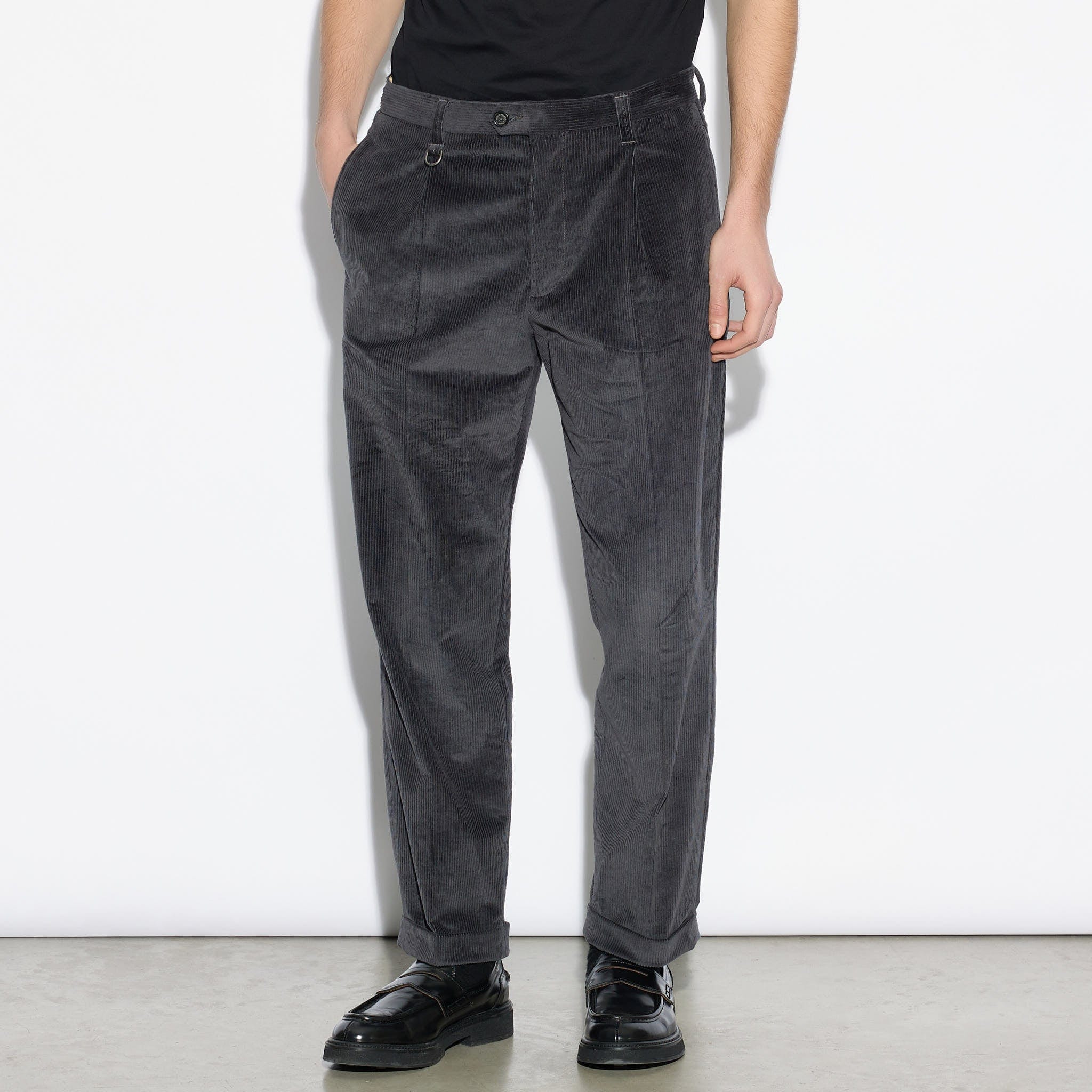 Chino in Velluto Millerighe Fumo Di Londra Pantalone Tessuto Paolo Pecora